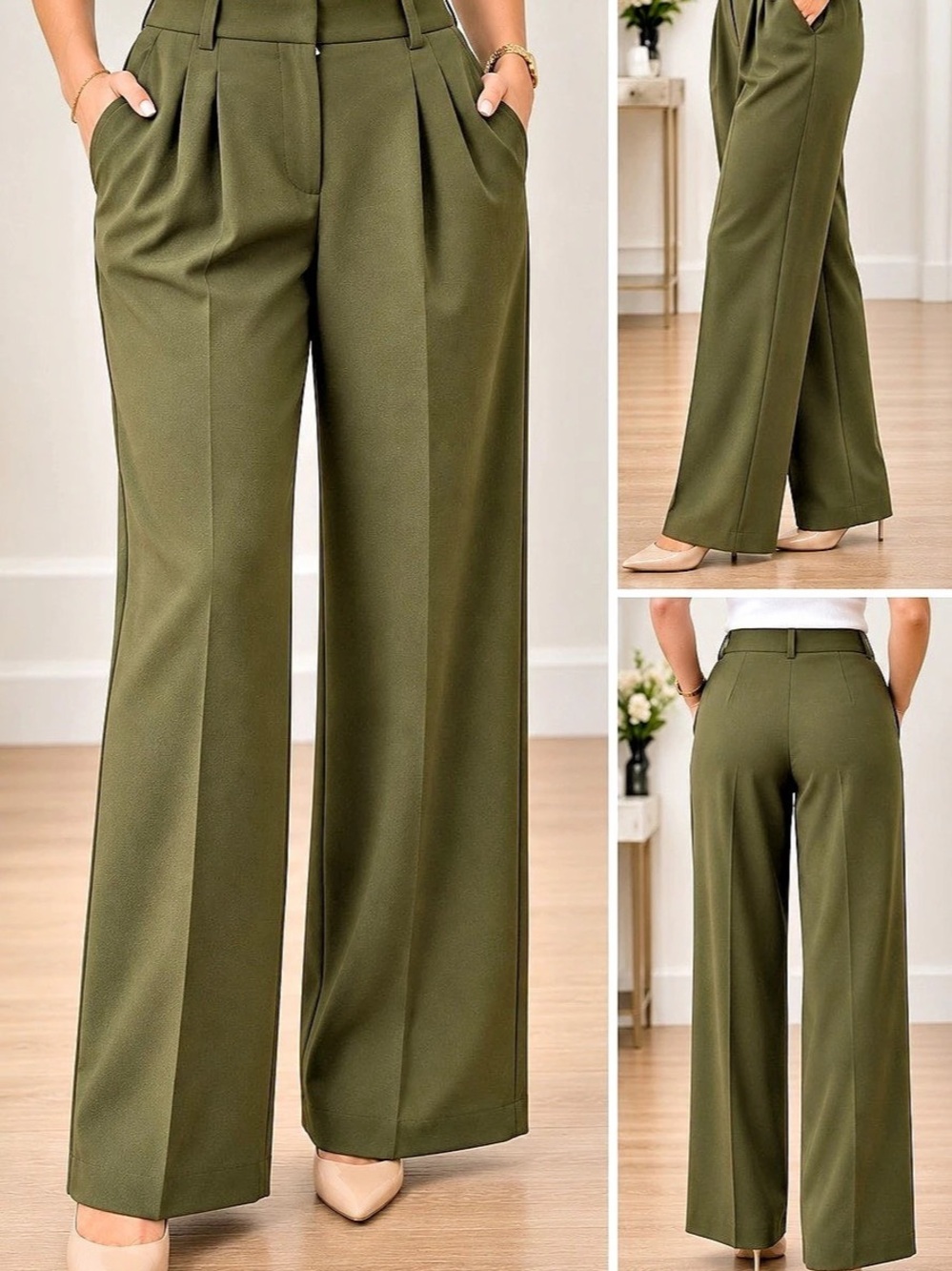 Aritzia The Effortless Pant Wide Leg Trousers in Green Size 6